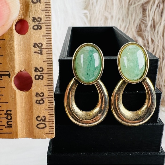 (image for) Vintage Aged Goldtone Green Door Knocker Pierced Earrings